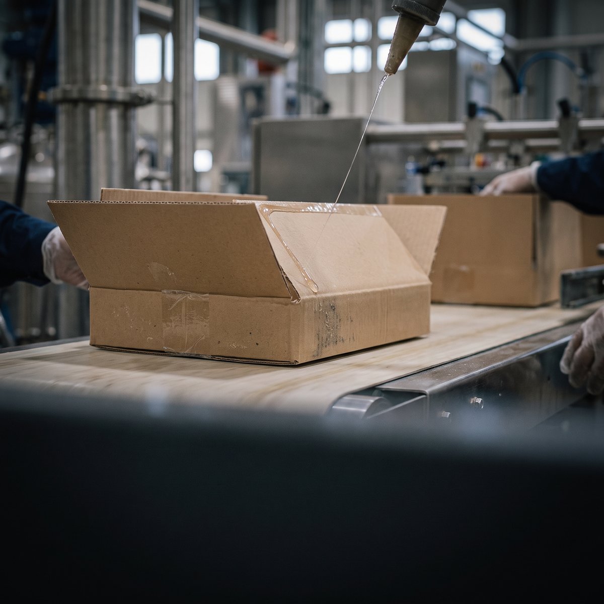 Hot-melt bead laid along a corrugated carton flap